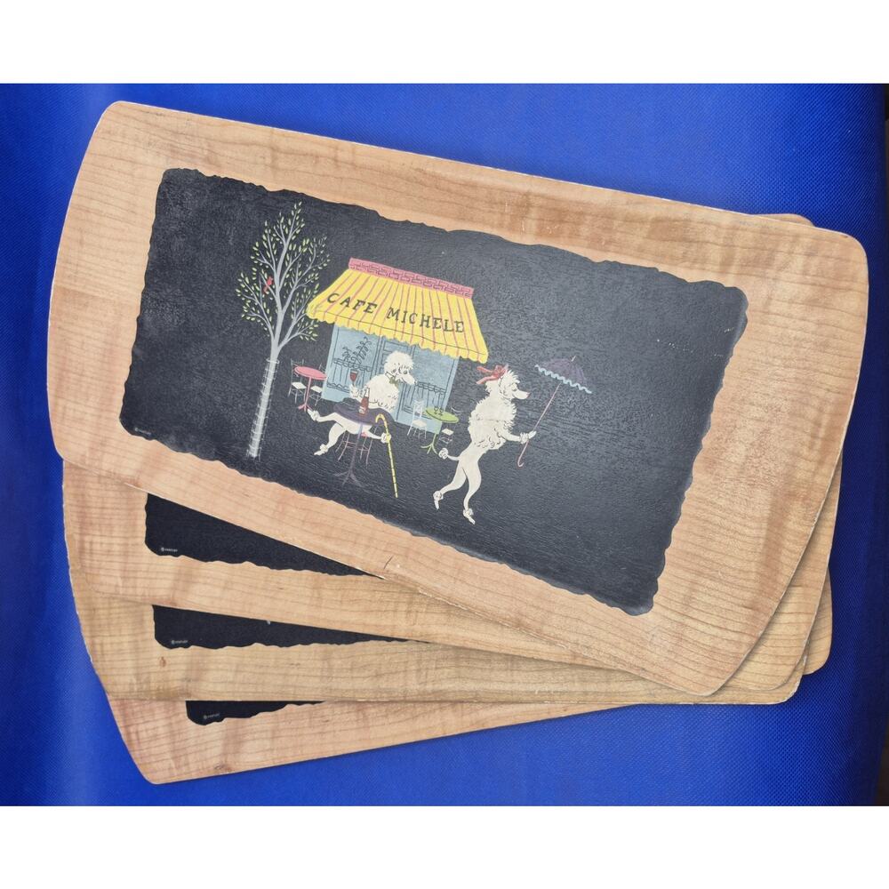 Vintage Kentley Wood Trays Romance of Fifi/Pepe 1952 Set of Four 17.5x8.75"